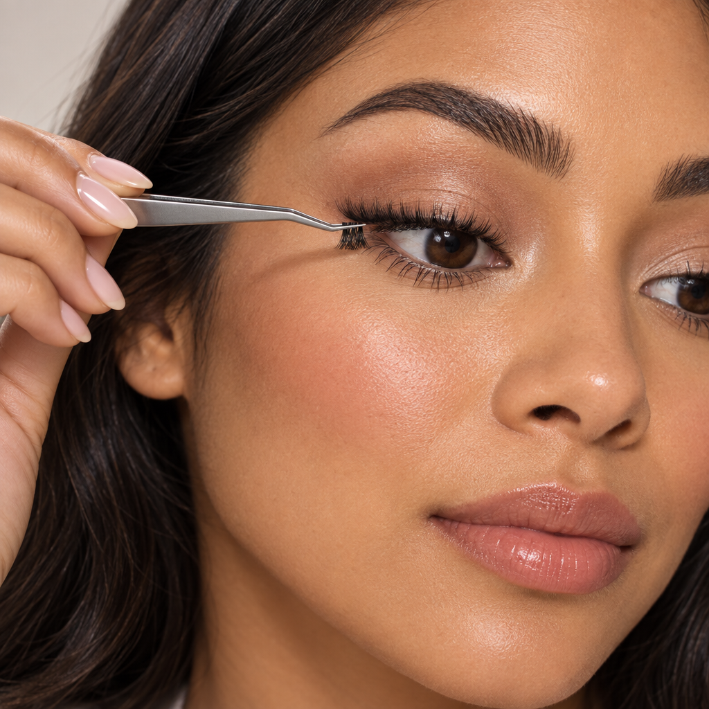 Model applying a DIY eyelash cluster