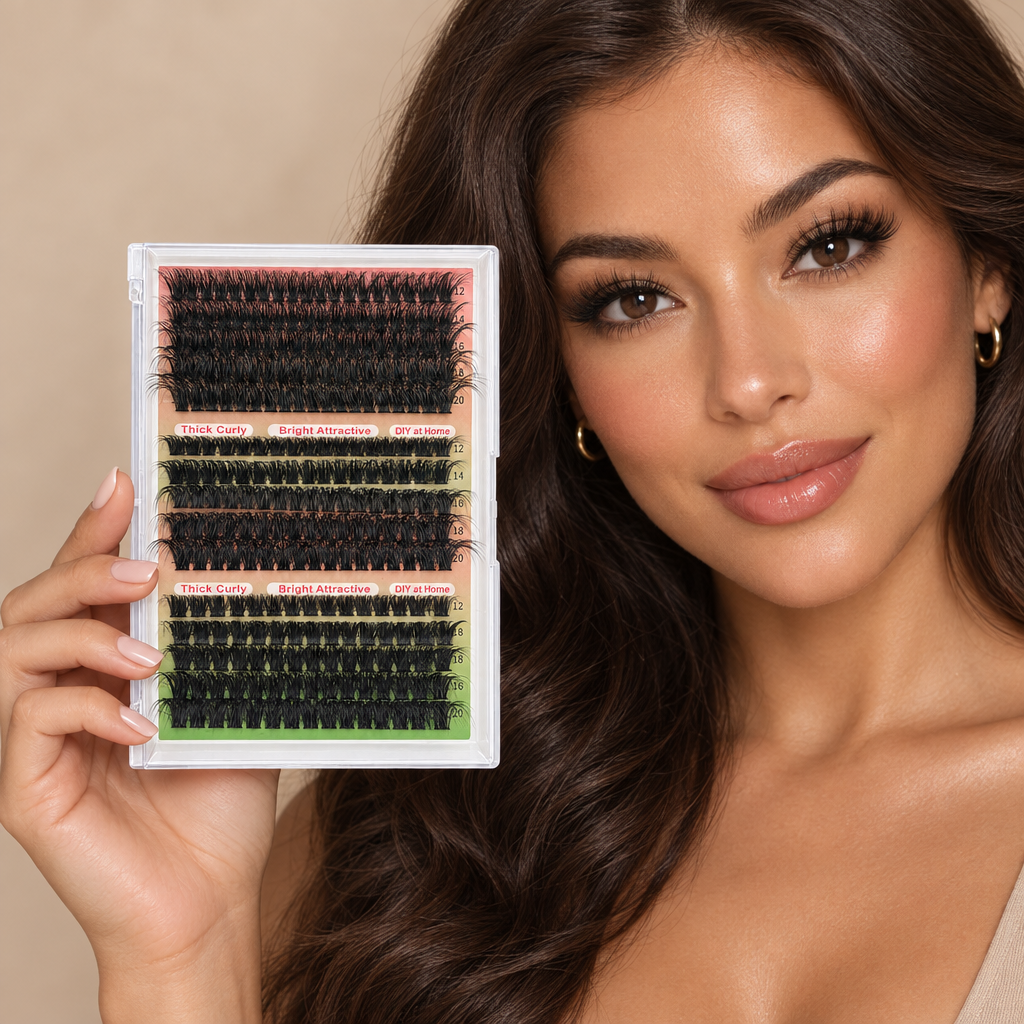 Model holding the original Thick Curly Clusters product